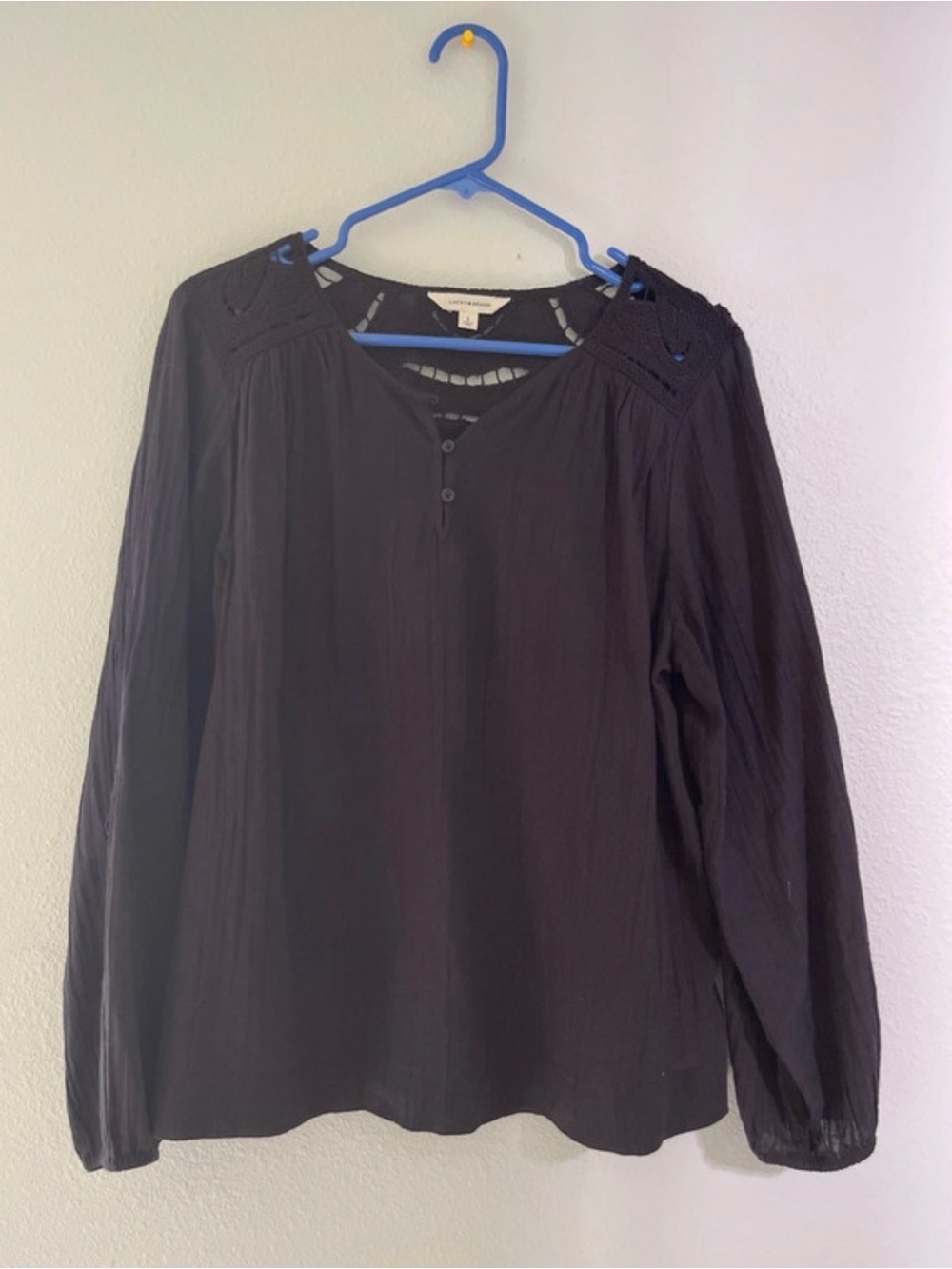 Lucky Brand Black Long-Sleeve Peasant Tunic